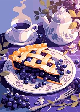 Blueberry Pie Still Life Illustration