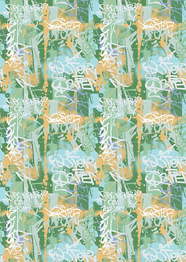 Abstract Graffiti Pattern in Green and Blue