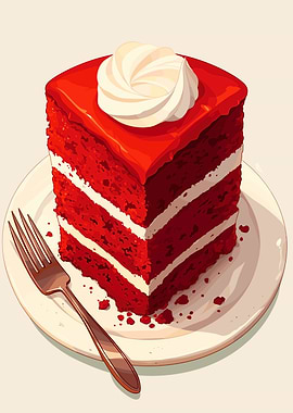 Red Velvet Cake Slice Illustration