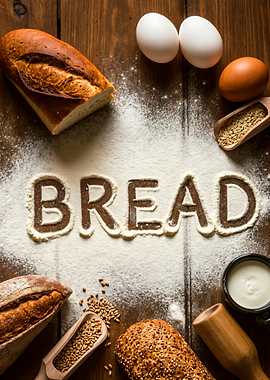 Artisan Bread Ingredients on Wooden Table