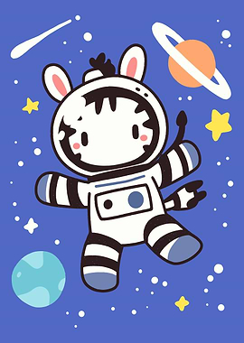 Cartoon Zebra Astronaut in Space
