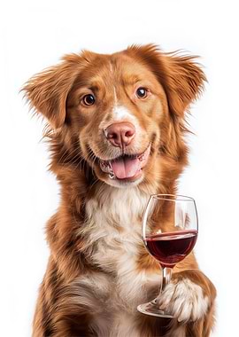 Nova Scotia Duck Tolling Retriever Dog with Wine Glass Portrait