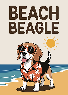 Beach Beagle Cartoon Illustration