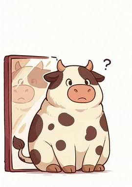 Cartoon Cow Looking in Mirror