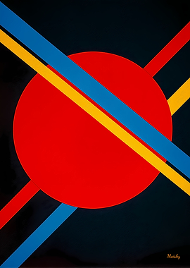 Red Circle with Blue and Yellow Diagonals Bauhaus Poster