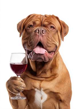 Dogues de Bordeaux Dog with Wine Glass