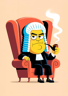 Cartoon Judge Smoking Pipe in Armchair