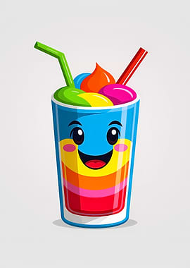 Smiling Rainbow Drink Cartoon with Two Straws