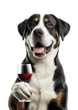 Greater Swiss Mountain dog with Wine Glass