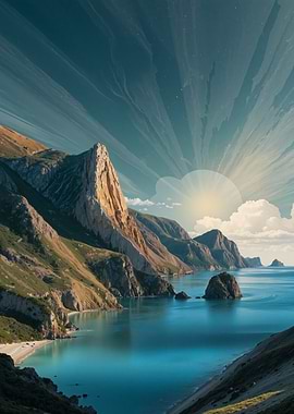 Coastal Mountain Landscape with Sunlight