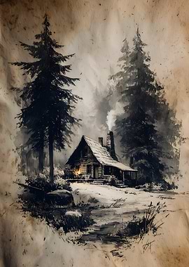 Cabin in the Woods Painting