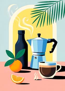 Coffee Still Life with Orange