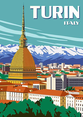 Turin Italy Travel Poster Illustration