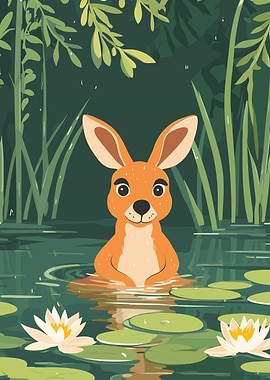Cartoon Kangaroo in a Pond