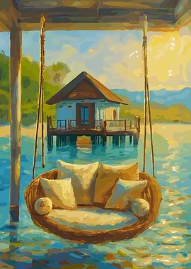 Tropical Overwater Bungalow with Hanging Seat