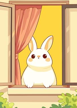Cute Bunny Looking Out Window