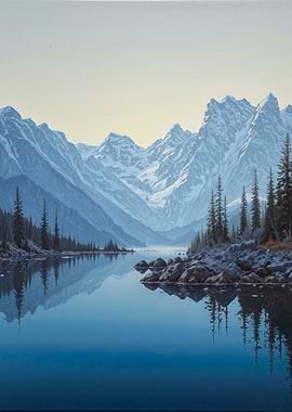 Snowy Mountains and Lake Reflection