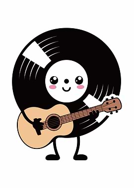 Cute Vinyl Record Playing Guitar