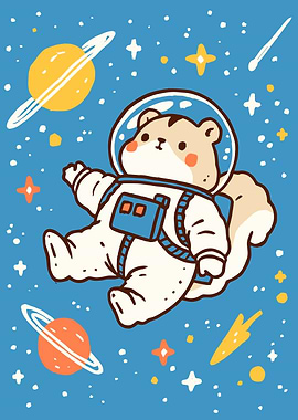 Astronaut Hamster in Space Cartoon