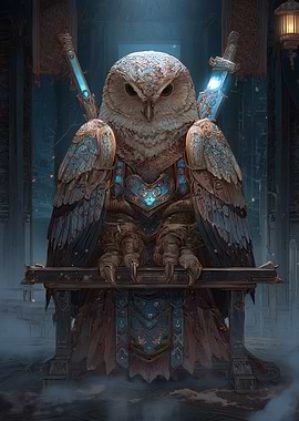 Armored Owl Guardian with Swords