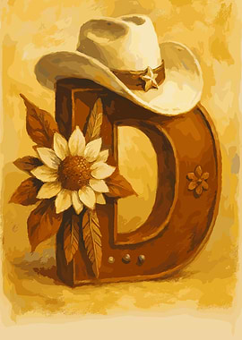 Letter D with Cowboy Hat and Sunflower