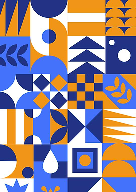 Geometric Pattern in Blue and Orange