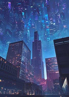 Futuristic Chicago Cityscape at Night