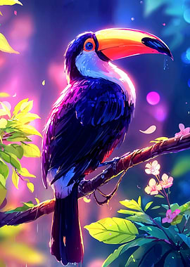 Colorful Toucan on Branch