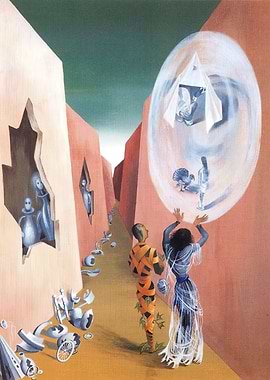 Surrealist Painting with Figures and Objects