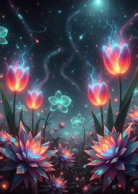 Glowing Flowers in a Dreamy Landscape