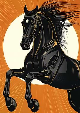 Black Horse Illustration with Orange Background