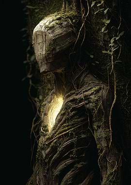 Wooden Figure with Glowing Heart