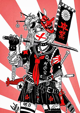 Anime Girl with Mask and Swords