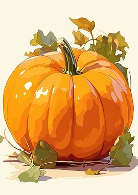 Pumpkin with Leaves Illustration