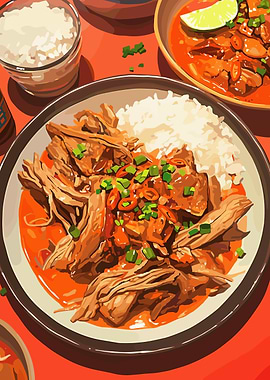 Delicious Asian Cuisine with Rice and Meat