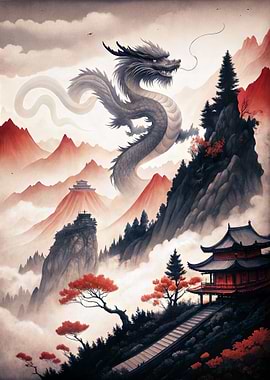 Dragon over Asian Landscape