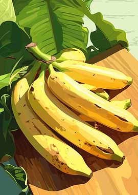 Banana Bunch Still Life Illustration
