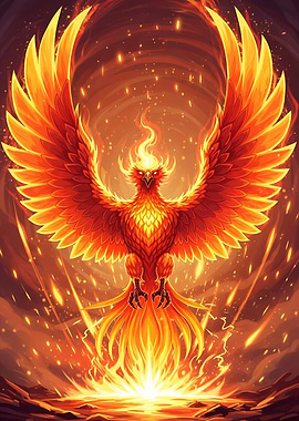 Fiery Phoenix Rising from Ashes