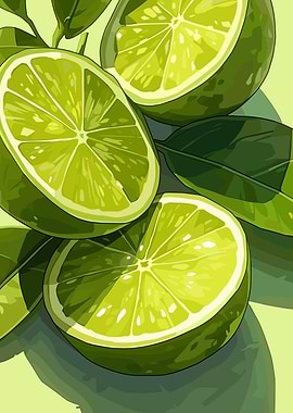 Lime Slices and Leaves Illustration