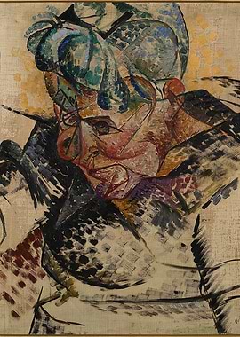 Abstract Portrait Painting with Textured Surface by Umberto Boccioni