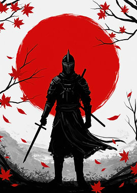 Samurai Warrior with Rising Sun