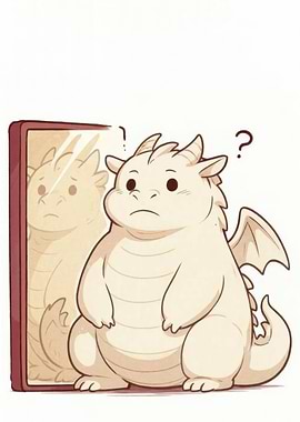 Chubby Dragon Stares at Mirror Reflection