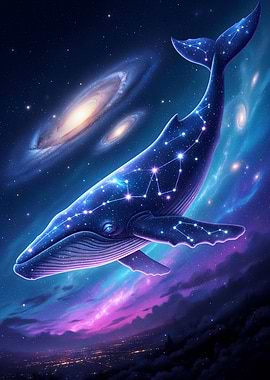 Cosmic Whale Constellation in the Starry Galaxy Sky