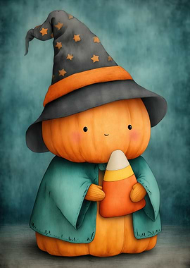 Cute Pumpkin Witch with Candy Corn