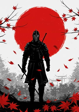 Samurai Warrior with Red Sun