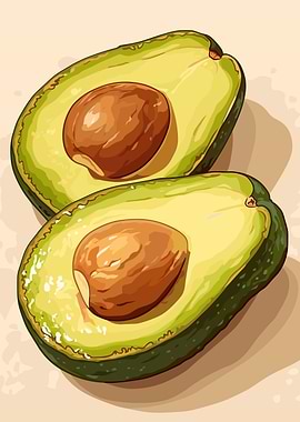 Two Avocado Halves with Seeds