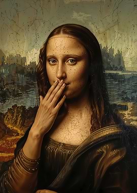 Mona Lisa with hand over mouth