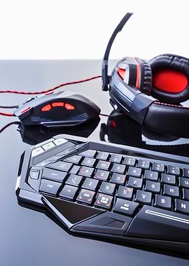 Gaming peripherals on a reflective surface