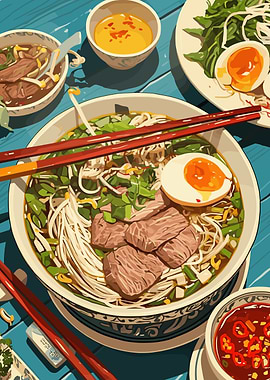 Delicious Vietnamese Pho Bowl Illustration