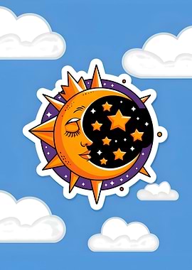 Sun and Moon Celestial Sticker Art